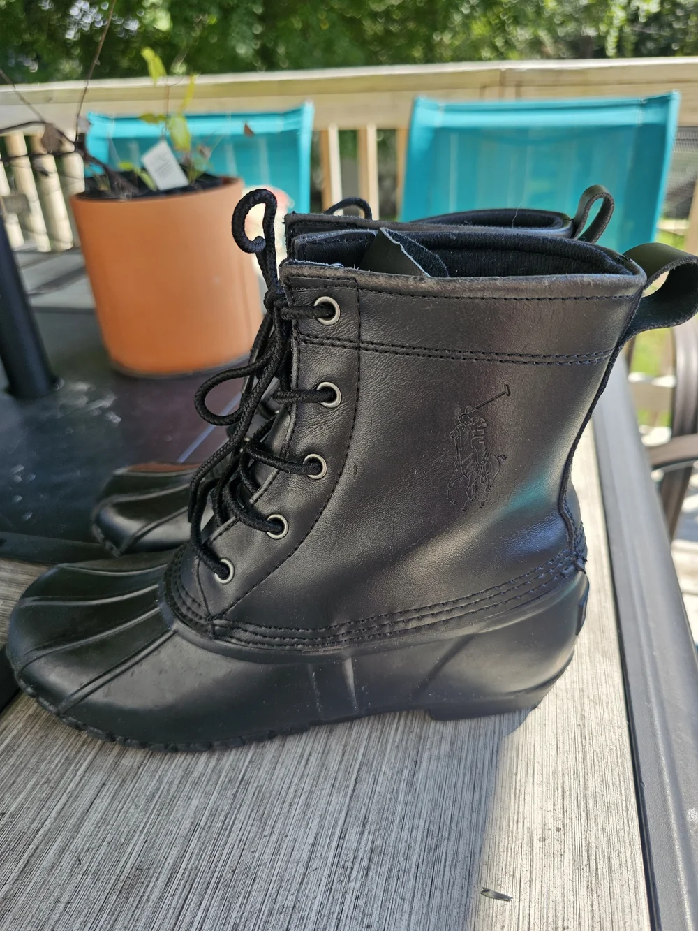 Polo Ralph Lauren Boys Ewan Duck Boots Triple Black Youth Size 4 Play Condition